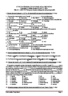 Đề thi tuyển sinh Lớp 10 THPT môn Tiếng Anh năm 2014 - Sở GD & ĐT Thành phố Hồ Chí Minh
